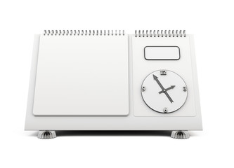 Blank desk calendar clock on a white. 3d.