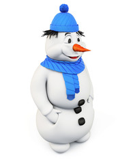 Snowman on a white background.3d.