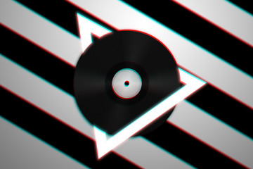 Black vinyl record with White Triangle - Music Concept - 3d Anaglyph Image