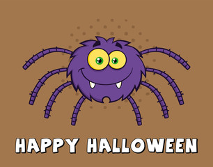 Funny Spider Cartoon Character. Illustration With Background And Text