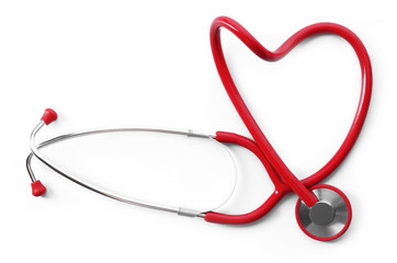 red shape heart stethoscope isolated on white