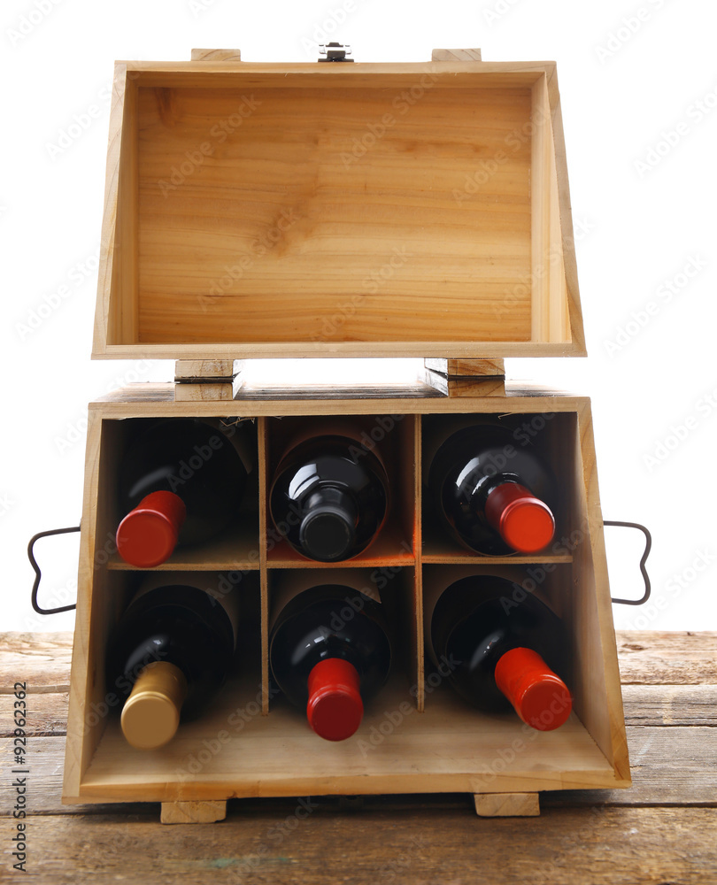 Canvas Prints box with wine bottles on the table