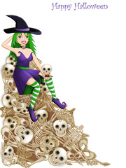Witch over skeleton bones