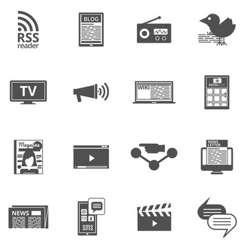 Mass Media Black Icons Set 