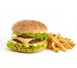 Cheeseburger mit Pommes