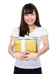 Woman hold with present box