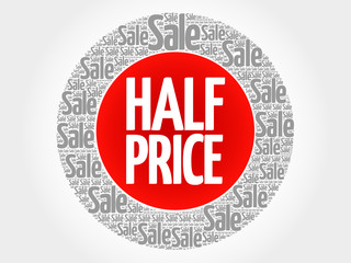 HALF PRICE stamp vector words cloud, business concept background