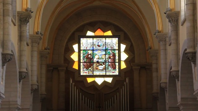 Stained-glass window. Church of the Nativity in Bethlehem, Palestinian National Authority