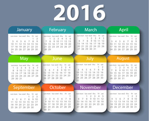 Calendar 2016 year vector design template.