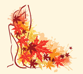 Girl autumn leaves vector graphics