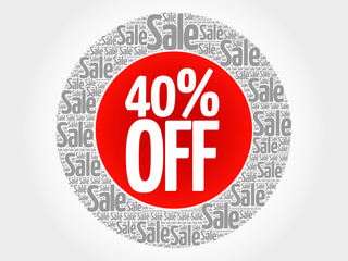 40% OFF stamp vector words cloud, business concept background