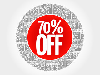 70% OFF stamp vector words cloud, business concept background