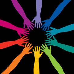 A diverse circle of hands background, in vector format
