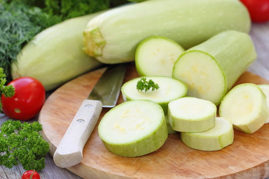 Fresh vegetable marrow and other vegetables for cooking
