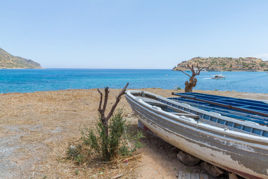 Fishing Boat on Spinaloga beach Crete, Greece