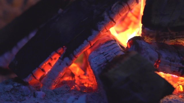 Fireplace. Fire. Bonfire burning at night