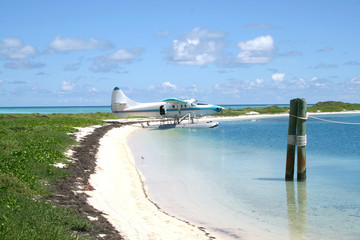 Seaplane arriving in the waters of the Dry Tortugas National Park