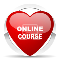 online course red heart valentine icon on white background