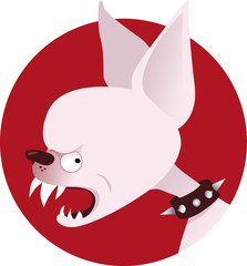 Snarling cartoon chihuahua head in a spiked collar on a circular background, EPS 8 vector illustration, no transparencies, no mesh