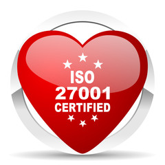 iso 27001 red heart valentine icon on white background