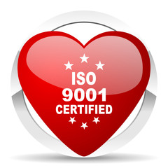 iso 9001 red heart valentine icon on white background