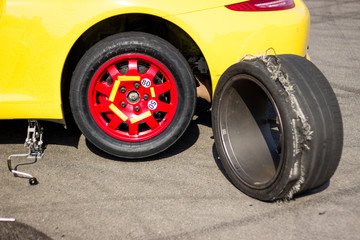 Accident car wheels.