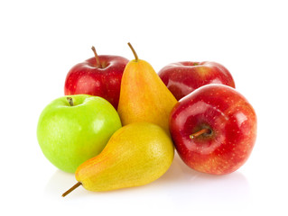 Still life apple and pear. Isolated on white background