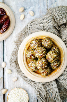 raw vegan dates sesame pistachio balls