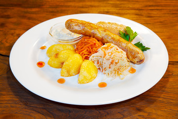 fresh sausages with vegetables