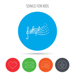 Songs for kids icon. Musical notes, melody sign.