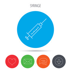 Syringe icon. Injection or vaccine instrument.