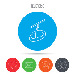 Teleferic icon. Telpher cable-railway sign.