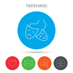 Theater masks icon. Drama and comedy sign.