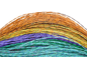 Computer network color wires isolated on white background