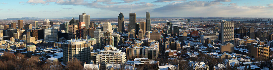 Panorama of downtown Montreal during winter from the mont royal mountain.