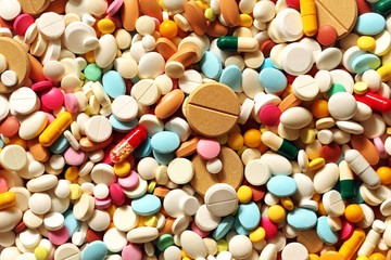 A lot of colorful medication and pills from above