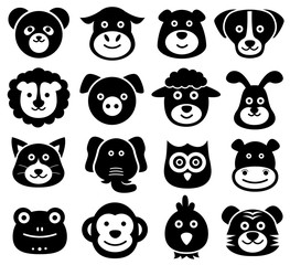 Animal Faces, Animal Icons, Silhouettes, Zoo, Nature - 92976391