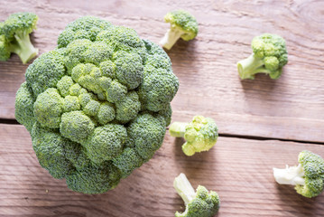 Fresh broccoli on the wooden background