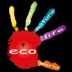 Conceptual children painted hand print word cloud