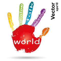 Vector conceptual children painted hand print word cloud