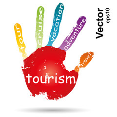 Vector conceptual children painted hand print word cloud