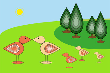 Green park and birds