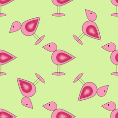 Pink birds on yellow background.