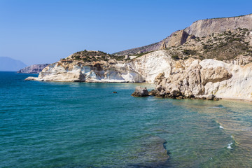 Fototapeta na wymiar White beach and coastline at the Greek island of Milos