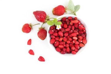 strawberry berry with green leaf and flower isolated on white background 