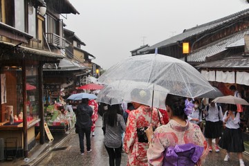 Walk under rain in Kyoto street, Japan