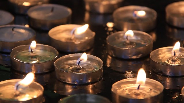 Candles in church of the Nativity in Bethlehem, Palestinian National Authority