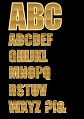 Decorative alphabet in golden design with horizontal lamination