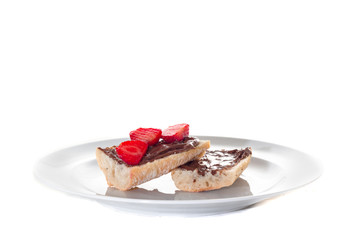 slice of chocolate spread on white background