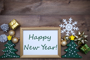 Frame With Christmas Decoration And Text Happy New Year